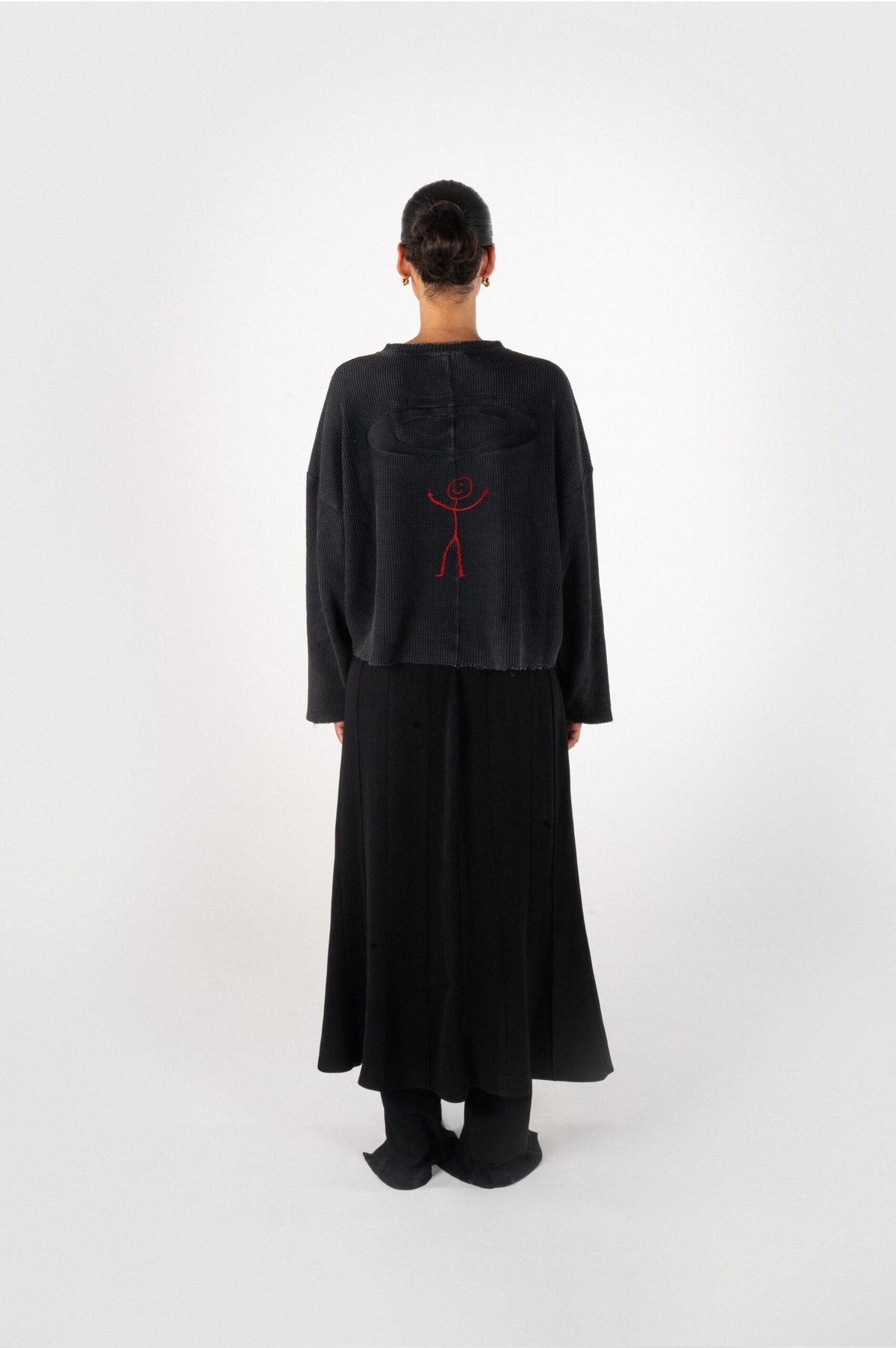 T-SHIRT MANCHES LONGUES MAILLE GAUFRÉE - NOIR