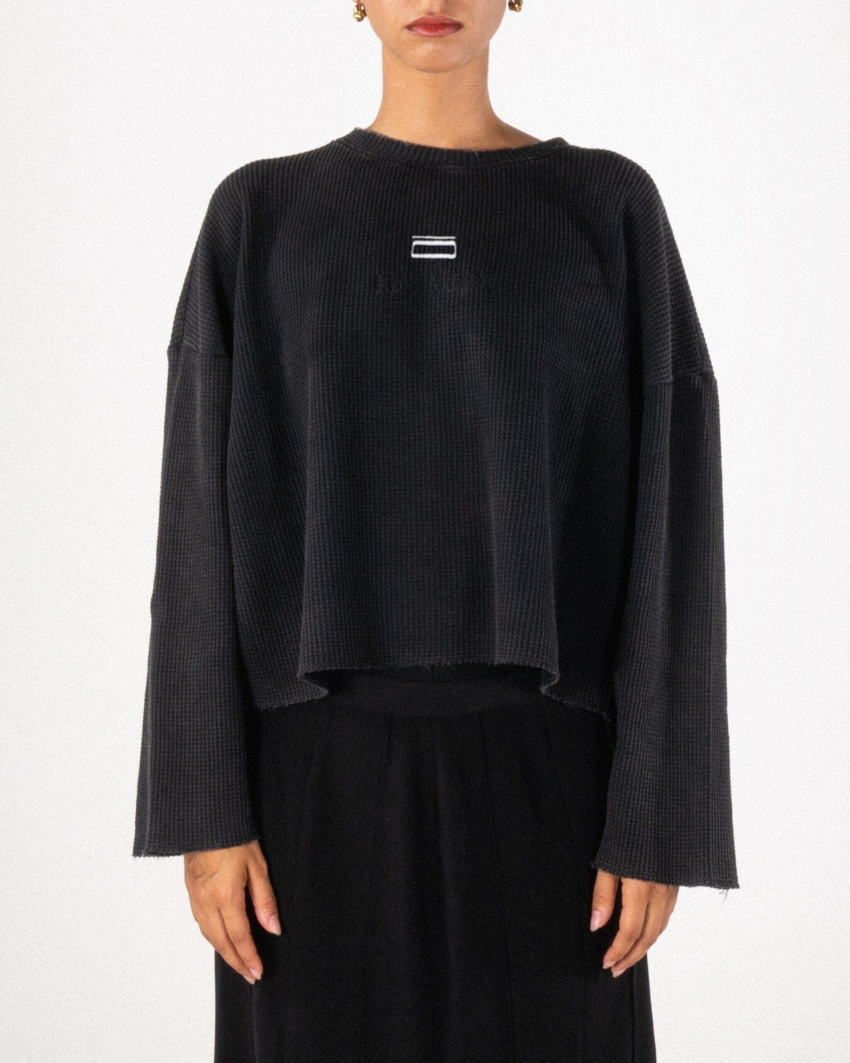 T-SHIRT MANCHES LONGUES MAILLE GAUFRÉE - NOIR