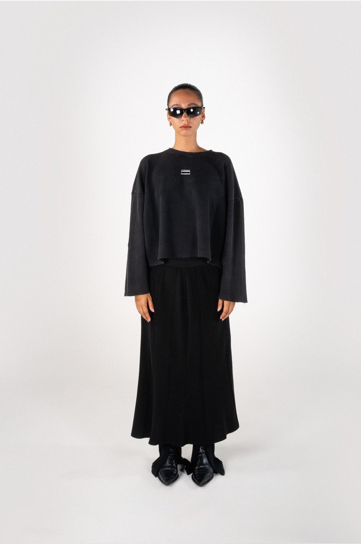T-SHIRT MANCHES LONGUES MAILLE GAUFRÉE - NOIR
