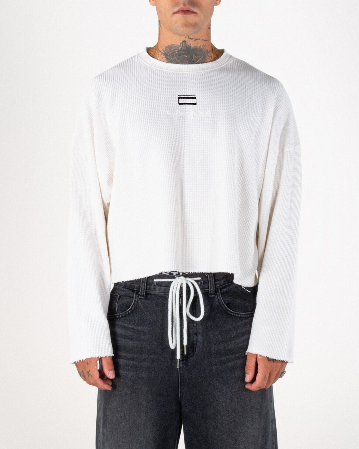 T-SHIRT MANCHES LONGUES MAILLE GAUFRÉE - BLANC
