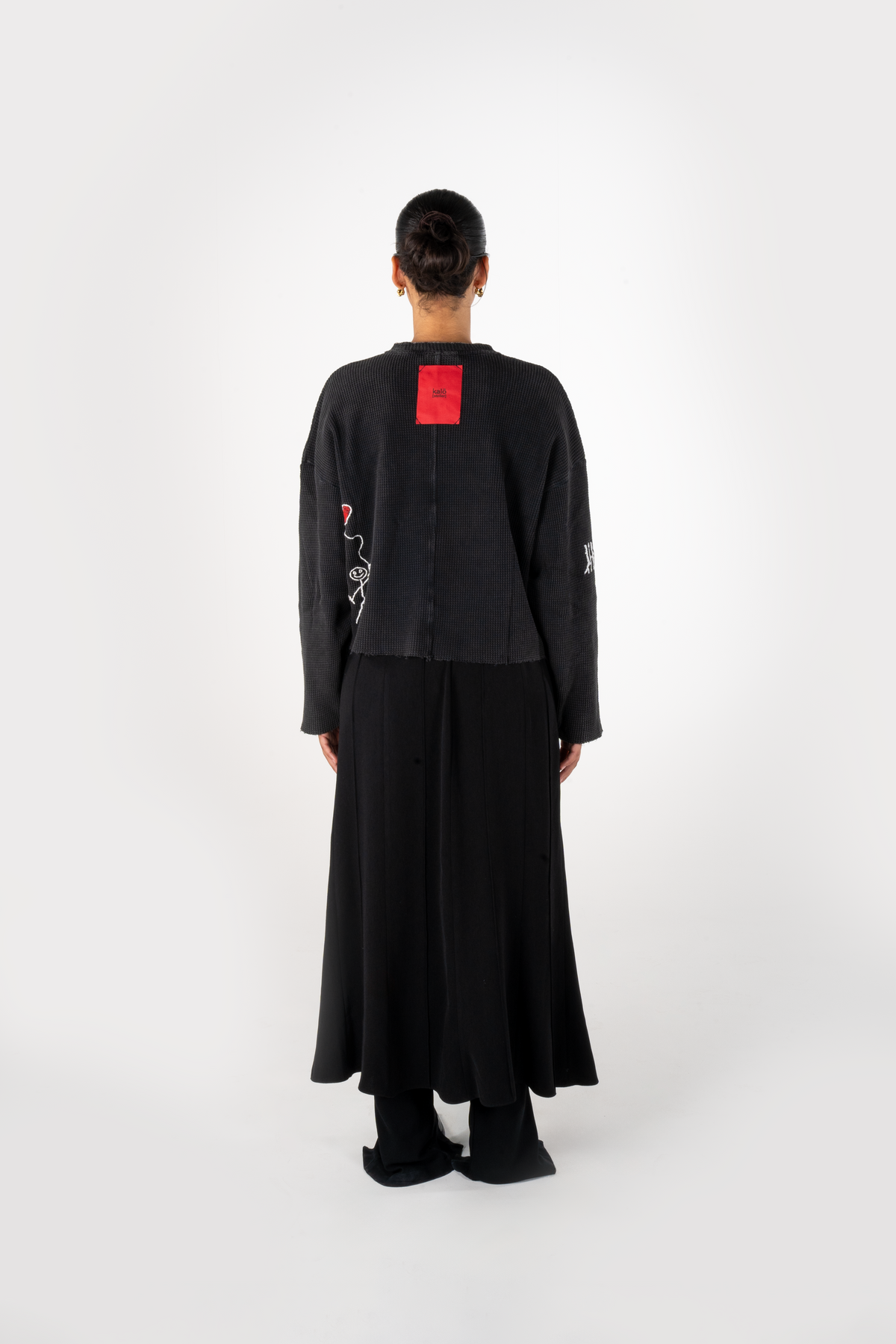 T-SHIRT MANCHES LONGUES MAILLE GAUFRÉE - NOIR