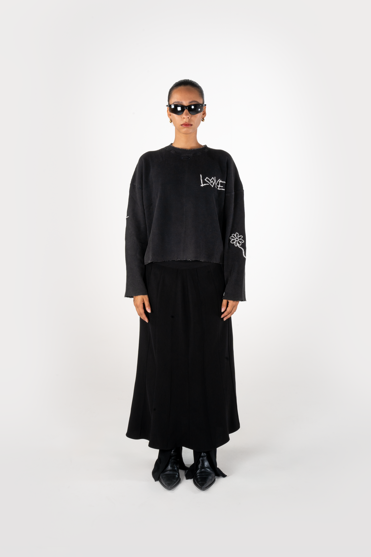 T-SHIRT MANCHES LONGUES MAILLE GAUFRÉE - NOIR