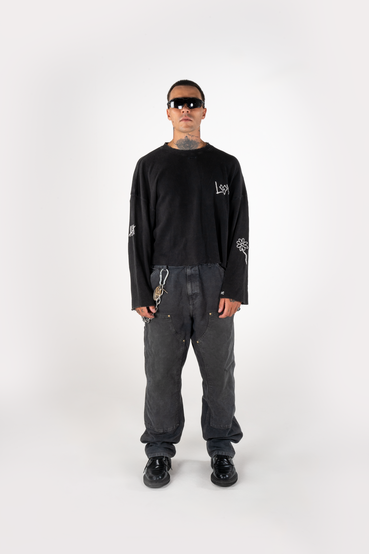 T-SHIRT MANCHES LONGUES MAILLE GAUFRÉE - NOIR