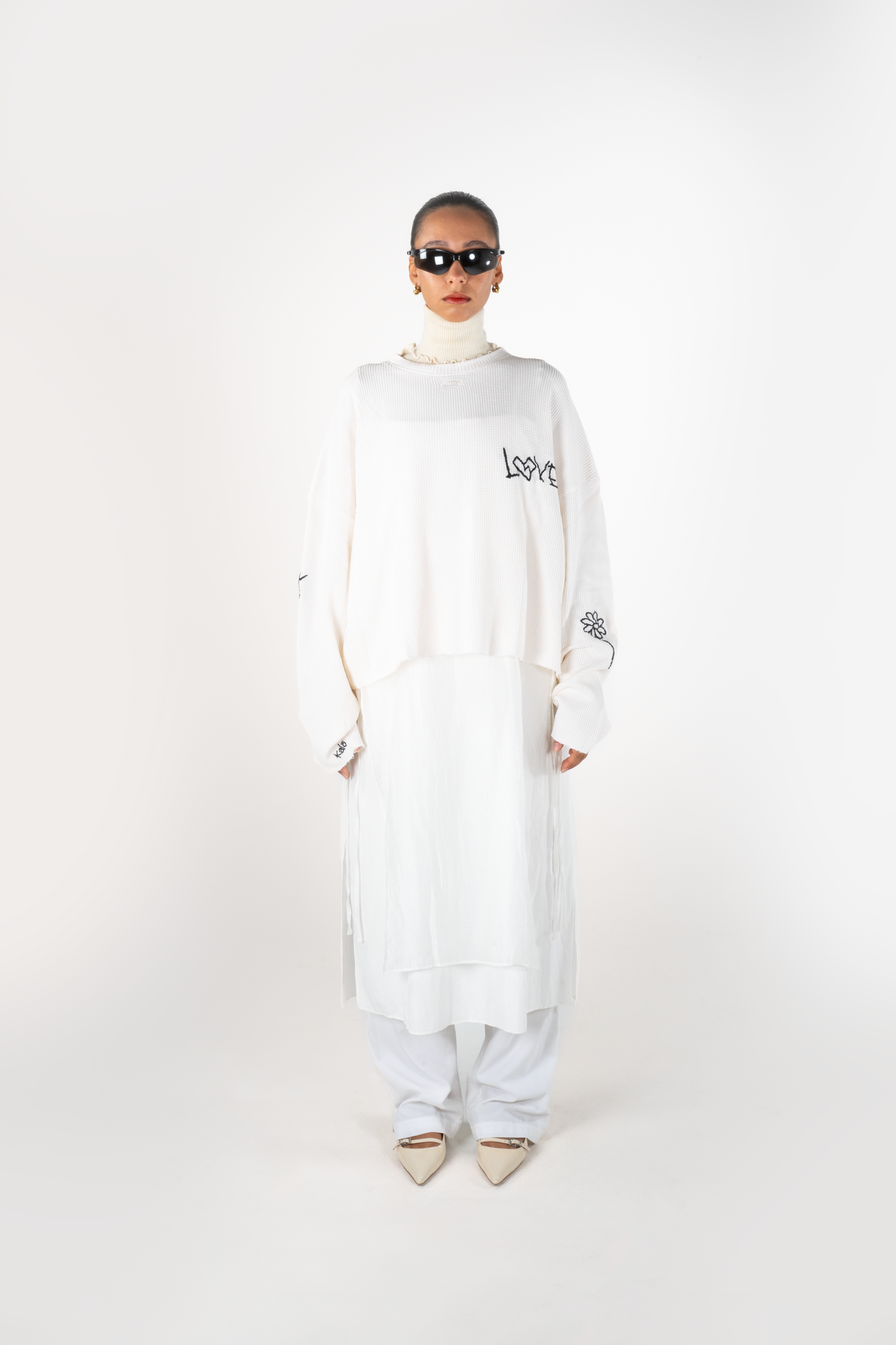 T-SHIRT MANCHES LONGUES MAILLE GAUFRÉE - BLANC