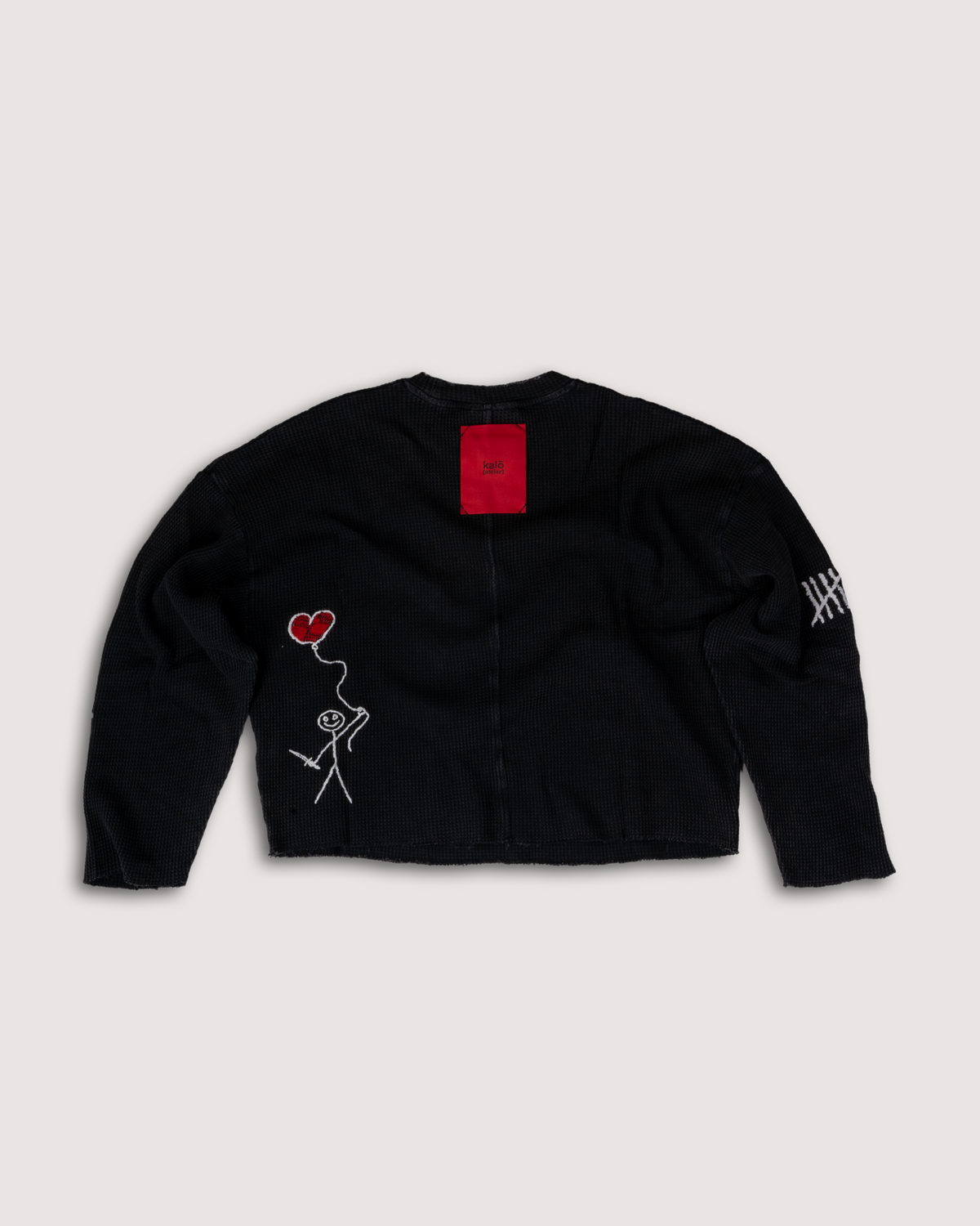 T-SHIRT MANCHES LONGUES MAILLE GAUFRÉE - NOIR